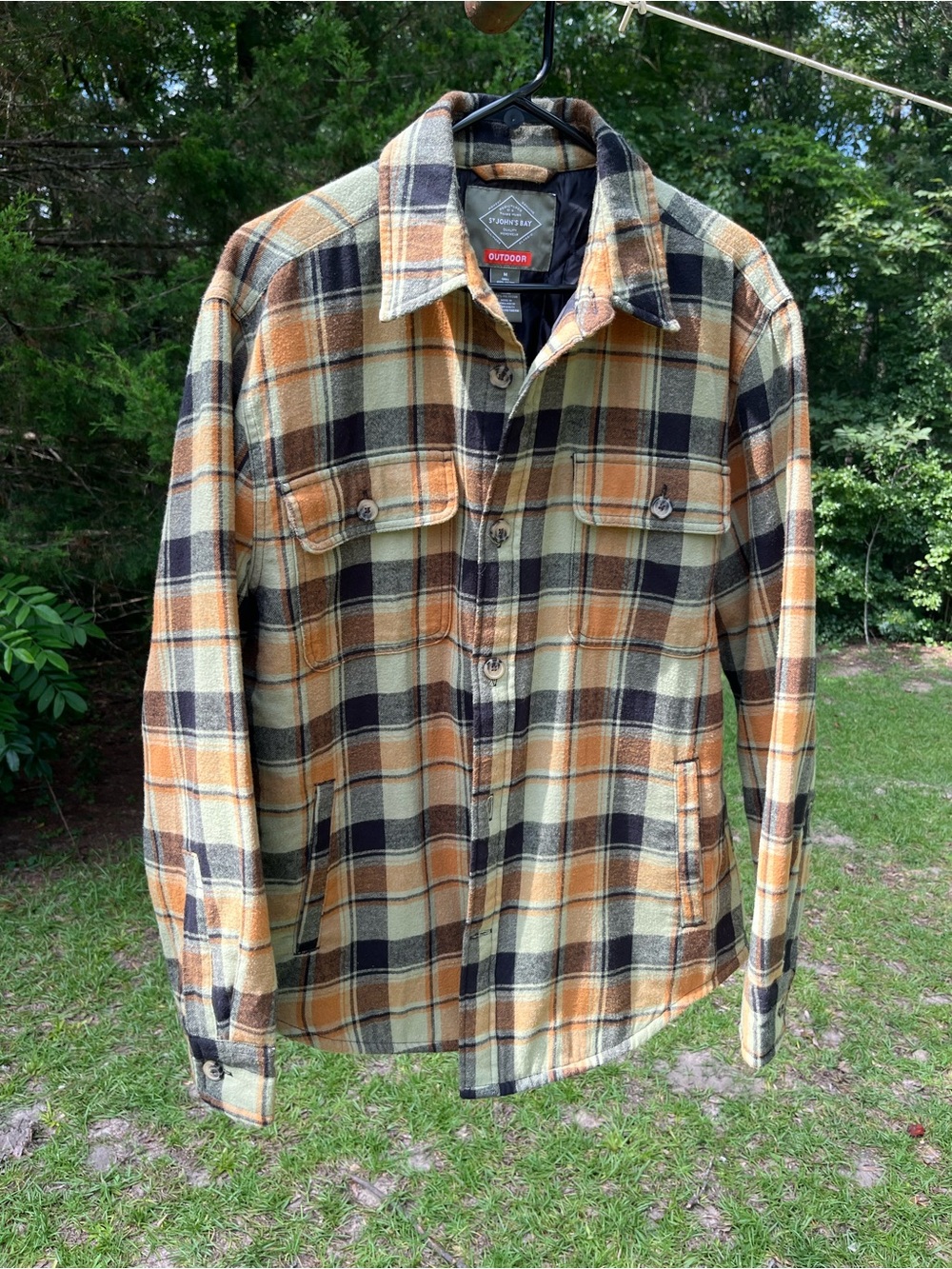 St. John's Bay Orange, Black & Cream Plaid Shirt Jacket